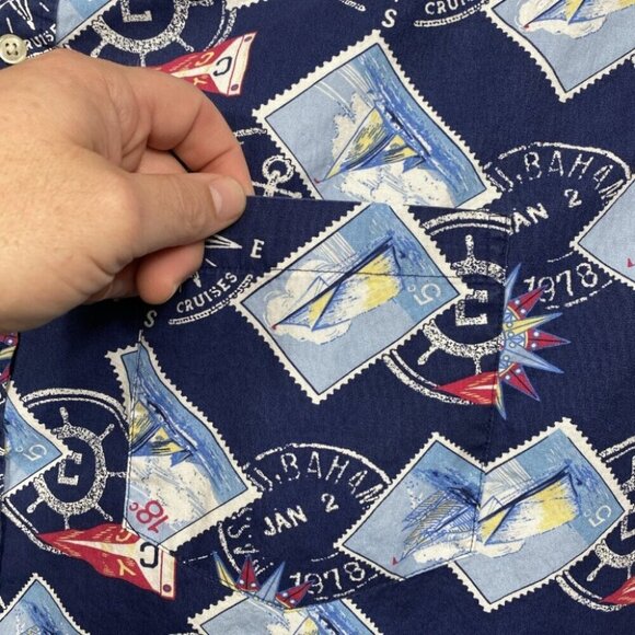 Chaps Ralph Lauren Button Down Shirt Mens 3XBIG Blue Postage Sail Boat Nautical - Picture 4 of 9